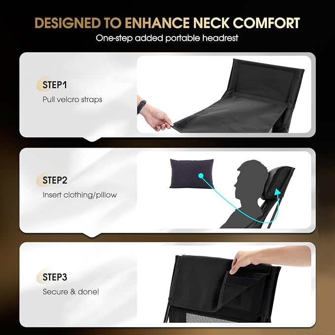 MOON LENCE Oversized High Back Camping Chair for Adults, Height Adjustable Folding Camp Chair | 400 lbs Capacity & 5.4 lbs Weight, Hidden Pillow Pocket Wide Seat for Camping Fishing Overlanding, Black