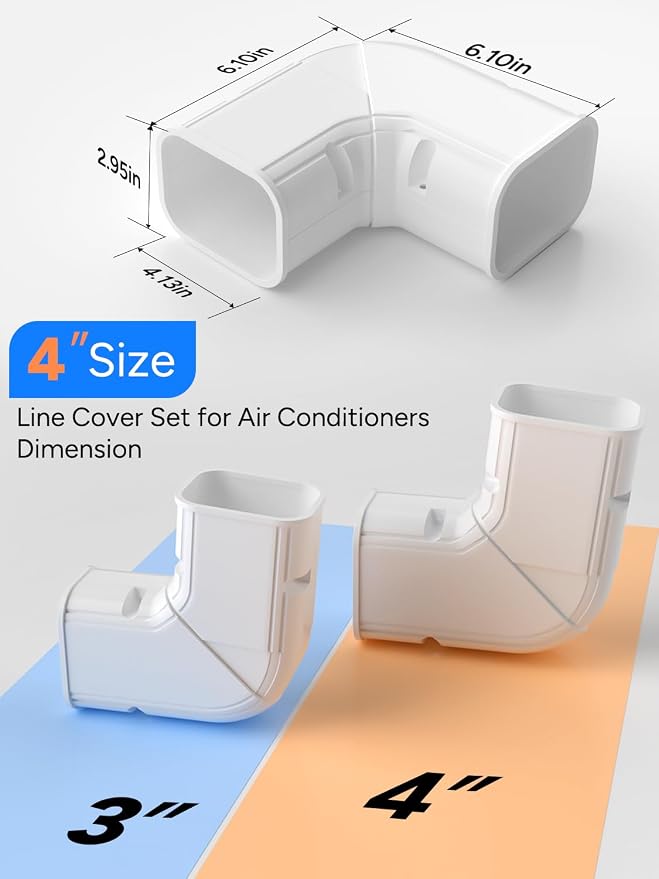 Flat Elbow, Flexible Level Bend Cover Line Set Cover Kit Accessories for Ductless Air Conditioners and Heat Pumps, PVC Decorative Upgraded UV-Proof Strong& Durable (4" Flexible)