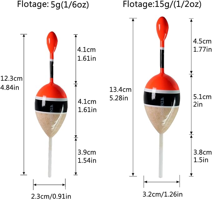 THKFISH Fishing Floats Bobbers Slide Floats Balsa Fishing Bobber Slip Bobbers for Crappie Panfish Trout Bass (1/2oz 2"x5.28") (1/6 1.6"x4.8") 5Pcs