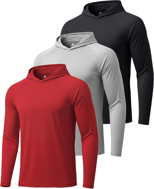 ZITY 3 Pack Men's Sun Protection Hoodie Shirt Fishing Shirts for Men UPF 50+ Long Sleeve Shirt Lightweight Rash Guard