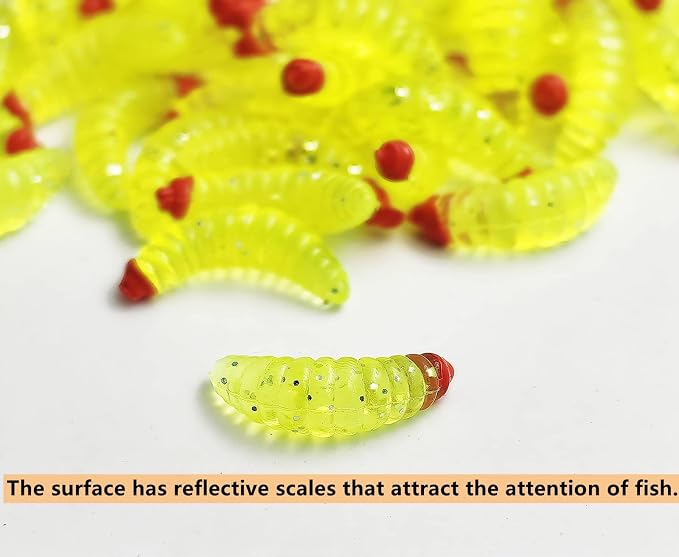 50pcs-1Inch Bass Fishing Worms Lures,Silicone Soft Maggot Baits Bread Worm Fishing Lure,5 Color