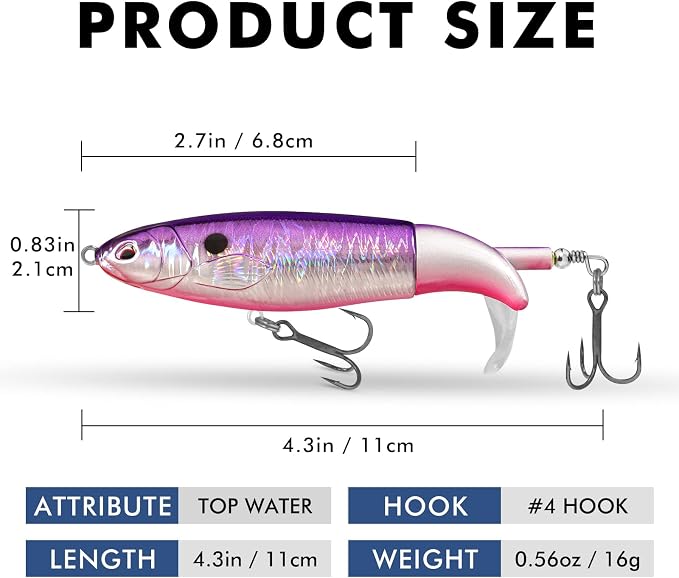 TRUSCEND Popobait Easy Catch Fishing Lures with BKK Hooks, Instant Startup, Longer Cast, Balanced Spray/Sound/Swim, Plopper Topwater Lures for Bass, Trout, Pike, Walleye, Freshwater Saltwater Fishing