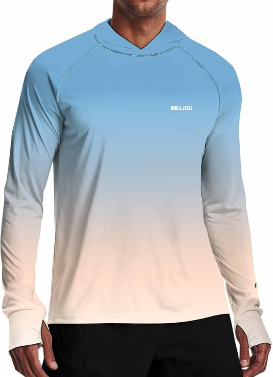 Men's UPF 50+ Sun Protection Hoodie Shirt Long Sleeve SPF Fishing Outdoor UV Hiking Lightweight Shirts