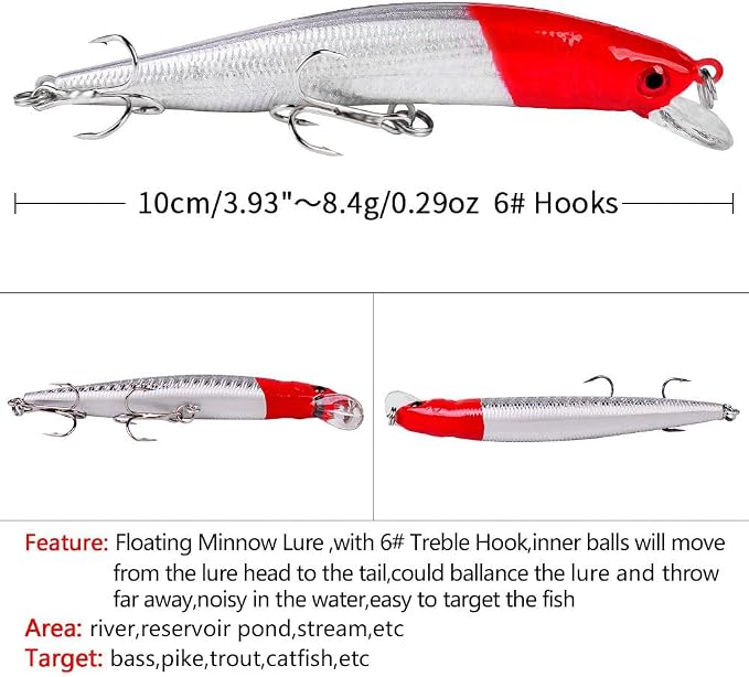 10pcs Fishing Lures - Life-Like Swimbait, Minnow Hard Lure Bass Trout Baits Kit, Topwater Hard Baits Crankbait Swimbait for Saltwater Freshwater