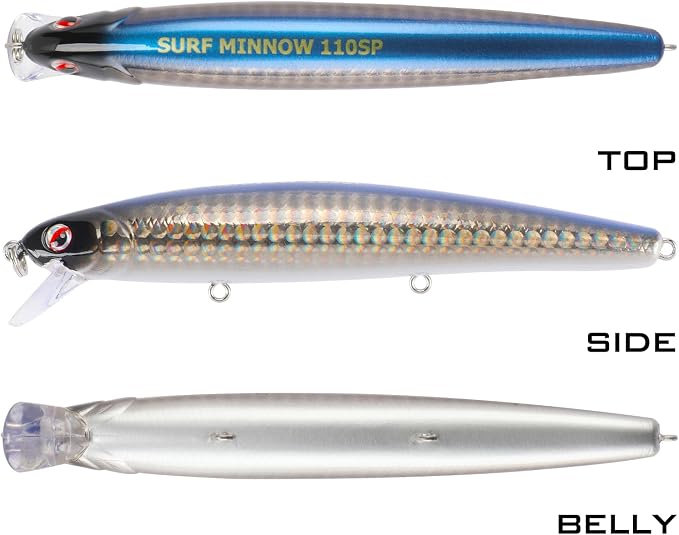 LITTMA California Surf Fishing Lures Saltwater Jerkbait Crankbait Surf Minnow 110/125 - Metallic Sardine Super Glow & Pearl Pink Belly Glow Lures for Halibut & Striper Fishing