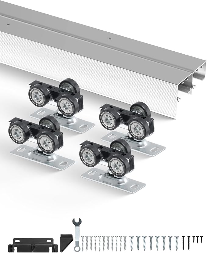 VEVOR Bypass Door Hardware, 6ft Heavy Duty Bypass Sliding Door Hardware Kit, Aluminum Alloy Sliding Closet Door Hardware Set for 2 Door System, Fit Door Thickness 1 3/8" - 1 3/4", Easy to Install