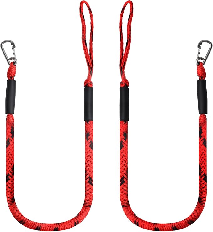 4 Feet Bungee Dock Line with Stainless Steel Clip & Foam Float 2pcs, Mooring Rope for Docking with Built-in Snubber, Ideal Boat Accessories for PWC, Jet Ski, SeaDoo, Kayak, Pontoon, Canoe