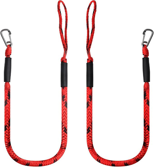 4 Feet Bungee Dock Line with Stainless Steel Clip & Foam Float 2pcs, Mooring Rope for Docking with Built-in Snubber, Ideal Boat Accessories for PWC, Jet Ski, SeaDoo, Kayak, Pontoon, Canoe