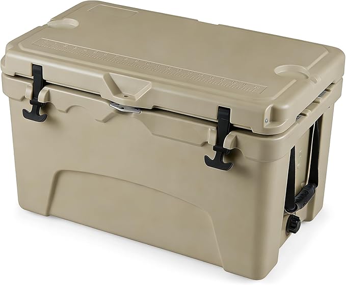 Goplus Hard Cooler, Insulated Ice Chest w/Portable Handles, Cup Holders, Ruler, Bottle Opener, 6 Day Ice Retention for Drink, Beverage, Camping, Fishing, Beach