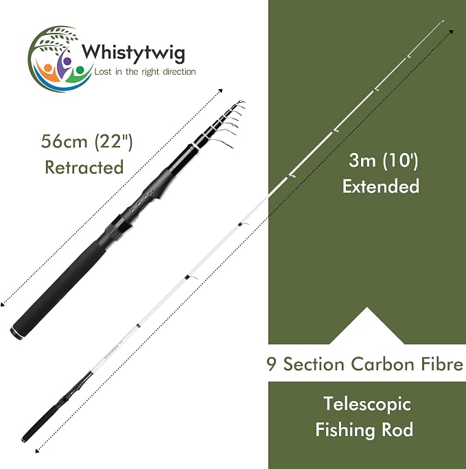 Whistytwig Carbon Fiber Telescopic Fishing Rod - Portable Collapsible Design for Travel and Adventure - Versatile Saltwater and Freshwater Fishing Pole
