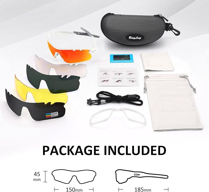 BangLong Polarized Cycling Sunglasses for Men Women, 26g Sports Sunglasses with 5 Lenses for Running Fishing Baseball Driving