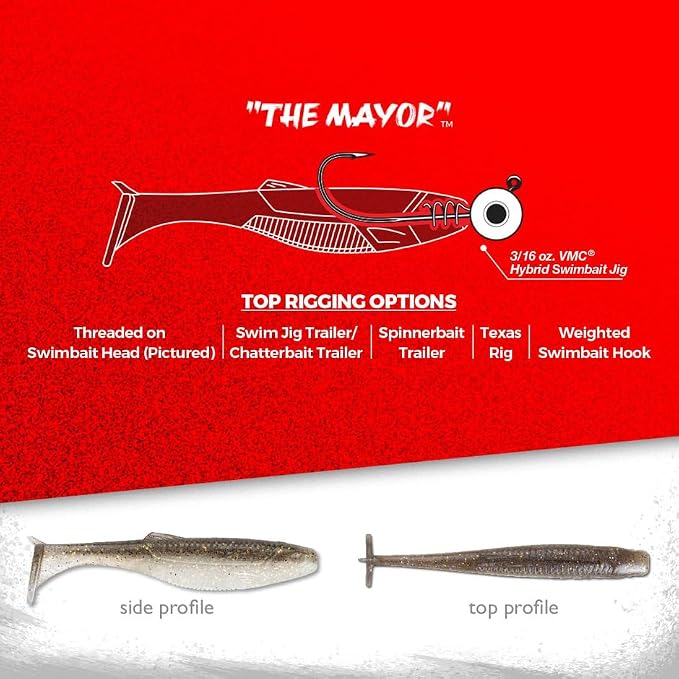 Rapala CrushCity Mayor Soft Plastic Paddle Tail Swimbait, Strong Kicking Action for Swim Jigs & Underspins, Bass, Redfish, Trout, Snook, Walleye & More
