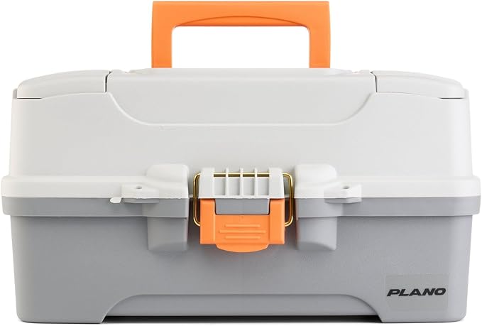 Plano Three-Tray Tackle Box Panfish Kit, Light Grey/Dark Grey, Rust-Proof Brass Latch, Top-Access Tray with Deep Storage, Made in the USA, Portable Fishing Gear Storage Organizer