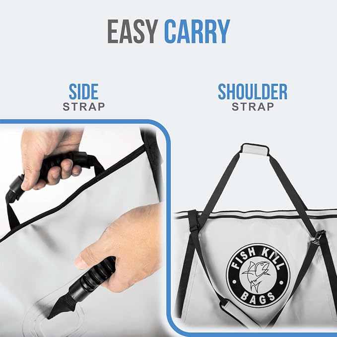 Flat PVC Tarpaulin Insulated Fish Cooler Kill Bag - Waterproof Fishing Cooler Bag with Easy Grip Carry Handles - Portable Soft Cooler - 3 Sizes