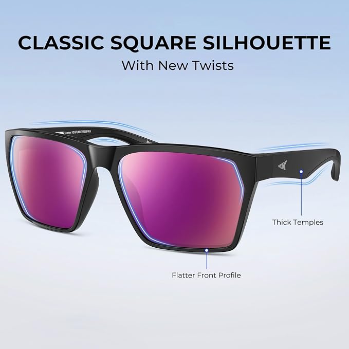KastKing Beartrap Polarized Sports Fishing Sunglasses, With PuriVex Protective Lens Coating, Square Frame Design, Men Women