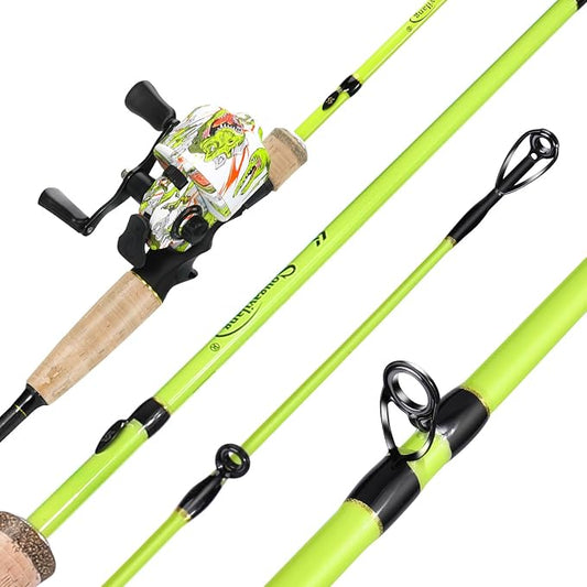 Sougayilang Spincast Reel and 2-Piece Fishing Rod Combo, 5.9-Foot Rod with Pre-Spooled Line Stainless Steel Guide, Cork Handles, Custom Graphite Reel Seat