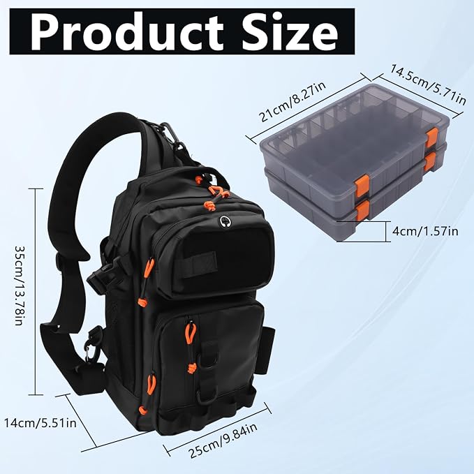 Fishing Backpack Tackle Storage Bag with 2 Tackle Boxes, Lightweight Outdoor Water-Resistant Fish Shoulder Bag with Rod Holder-Store Gear for Fishing(Black)