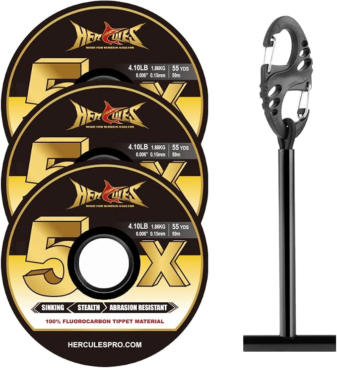 HERCULES Fly Fishing Tippet 3 Pack with Fly Tippet Holder, 55 Yards