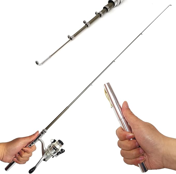 Portable Mini Small Fishing Rod and Spinning Reel Combos, Compact 38inch Pocket Pen Fishing Pole Telescopic with Line Lures Hooks for Raft, River, Lake, Ice Fishing and So On