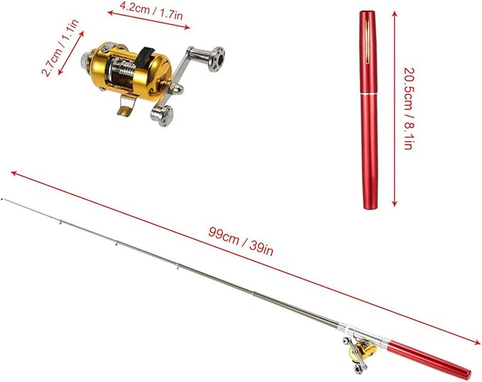 Jatzde Mini Portable Pocket Fish Rod Pen Aluminum Alloy Fishing Rod Pole Reel Combos…