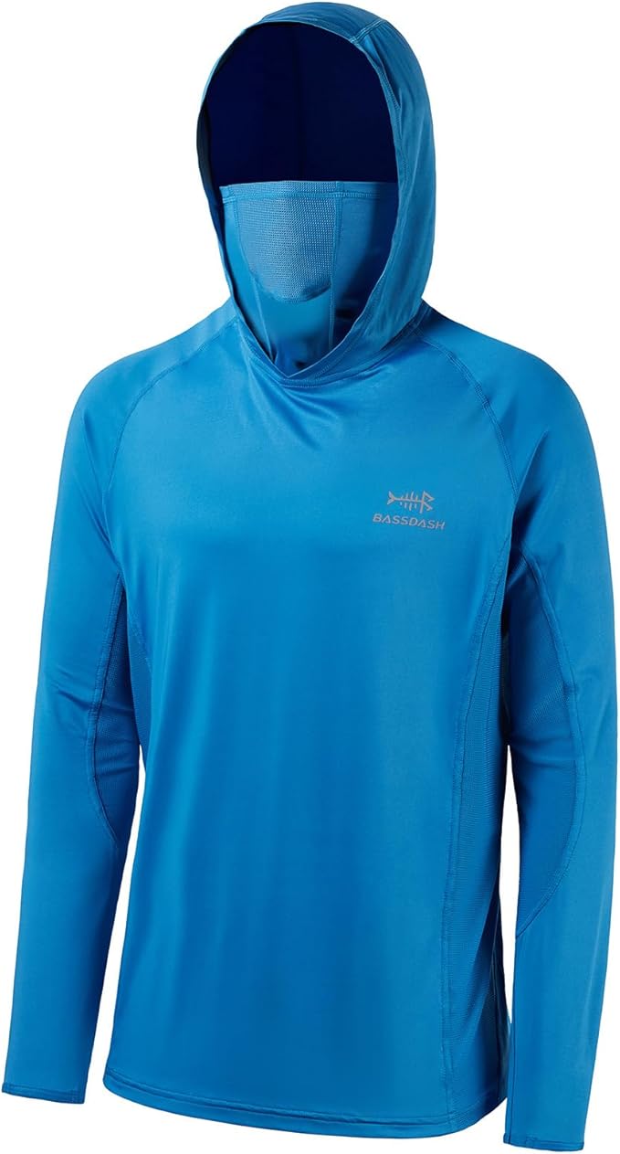 BASSDASH UPF 50+ Men’s Long Sleeve Fishing Shirt with Mask UV Neck Gaiter Hoodie