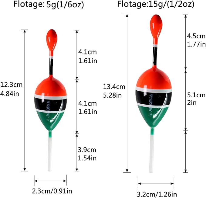 THKFISH Fishing Floats Bobbers Slide Floats Balsa Fishing Bobber Slip Bobbers for Crappie Panfish Trout Bass (1/2oz 2"x5.28") (1/6 1.6"x4.8") 5Pcs