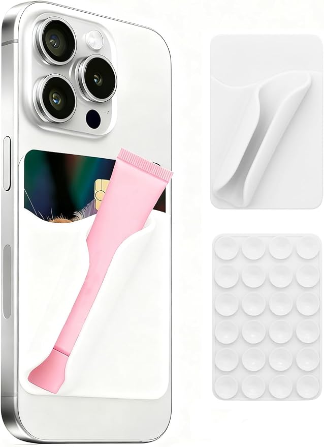Silicone Suction Phone Case Adhesive Mount, Featuring A Card Slot, A Self-Adhesive Lip Gloss Holder Detachable Mount, Compatible with Most Smartphones(White)