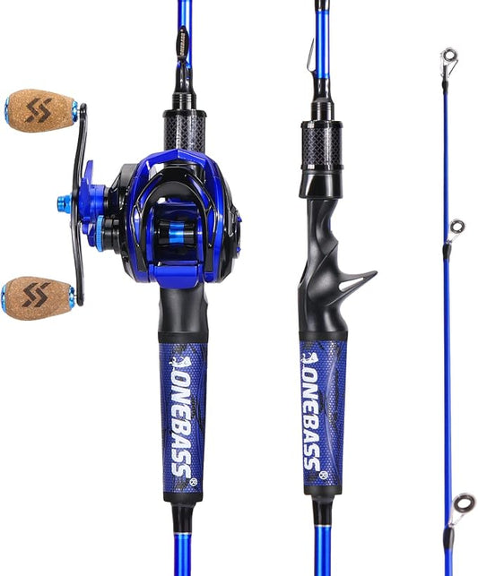 One Bass Fishing Rod and Reel Combo, IM7 Graphite 2 Pc Blank Baitcasting Combo, Spinning Rod with Super Polymer Handle
