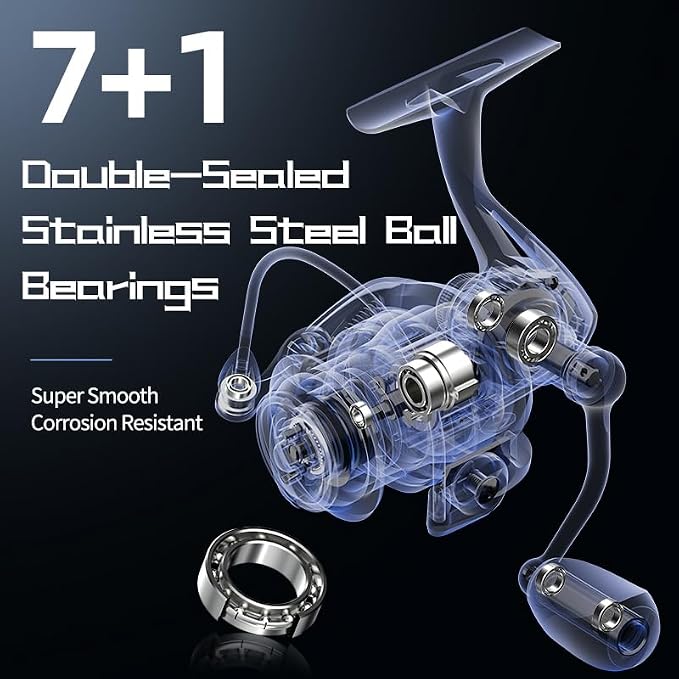 Ashconfish KF Spinning Reel, Freshwater Saltwater Spinning Fishing Reels, CNC Aluminum Spool, 5.2:1 Gear Ratio, 7+1 Ball Bearings 2 Line Cup Styles