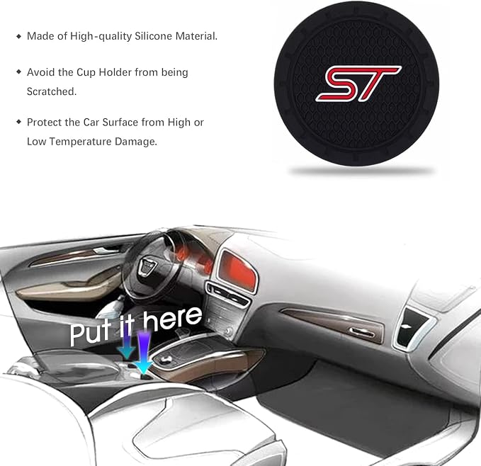 2 Pack ST Car Cup Holder, Non-Slip Cup Coasters for Fashion car Interior Accessories,Decorative Car Cup Mat, Diameter 2.75 Inch