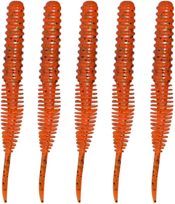 Soft Swimbait Plastic Fishing Lures 5PCS Tapeworm Fihsing Lure Worms Threaded Maggots Lures Segmented for Saltwater Freshwater Fishing