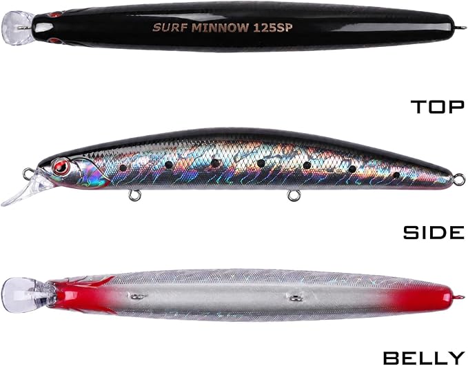 LITTMA California Surf Fishing Lures Saltwater Jerkbait Crankbait Surf Minnow 110/125 - Metallic Sardine Super Glow & Pearl Pink Belly Glow Lures for Halibut & Striper Fishing