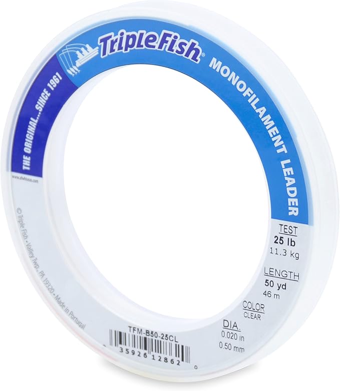 Triple Fish Monofilament Fishing Leader - Clear, Camo Strong Tough Leader Material for Big Game Fishing, Up to 400lb Test