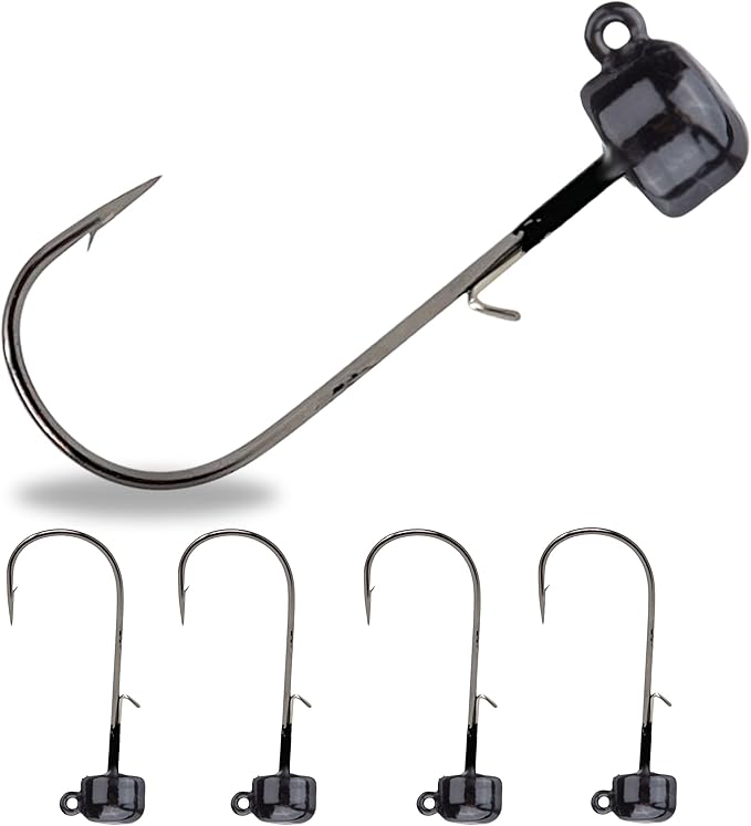 Reaction Tackle Tungsten Mushroom Head Jig Heads, Ned Rig Shroom Jigs for Finesse Bass Fishing, Stand Up Bait with Weedless and EWG Hook Options (5-Pack)