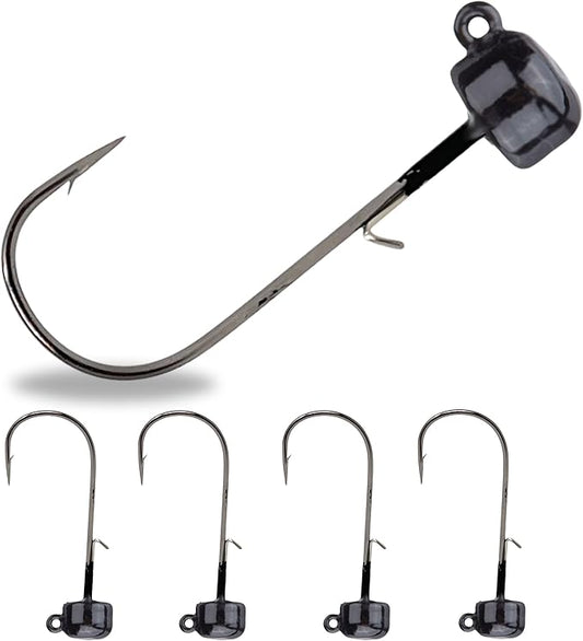 Reaction Tackle Tungsten Mushroom Head Jig Heads, Ned Rig Shroom Jigs for Finesse Bass Fishing, Stand Up Bait with Weedless and EWG Hook Options (5-Pack)