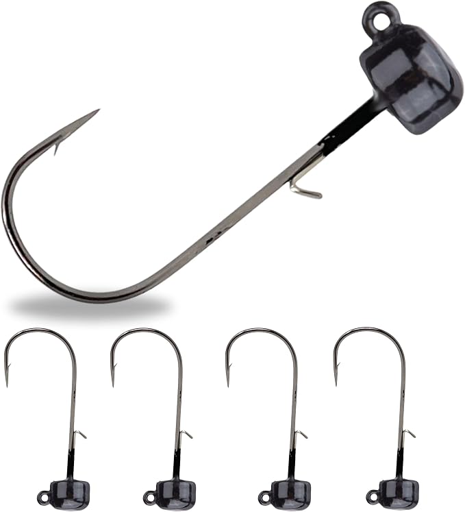 Reaction Tackle Tungsten Mushroom Head Jig Heads, Ned Rig Shroom Jigs for Finesse Bass Fishing, Stand Up Bait with Weedless and EWG Hook Options (5-Pack)