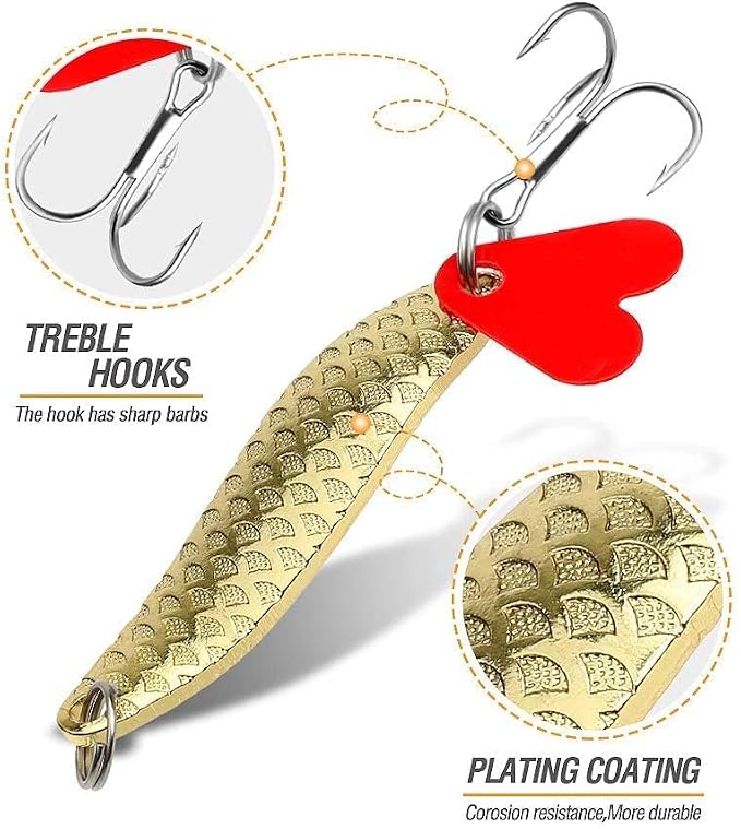DONQL Spoon Fishing Lures, Metal Fishing Spoon Lures Hard Baits Saltwater Fishing Lures Spinner Baits Fish Treble Hooks Tackle Salmon Bass