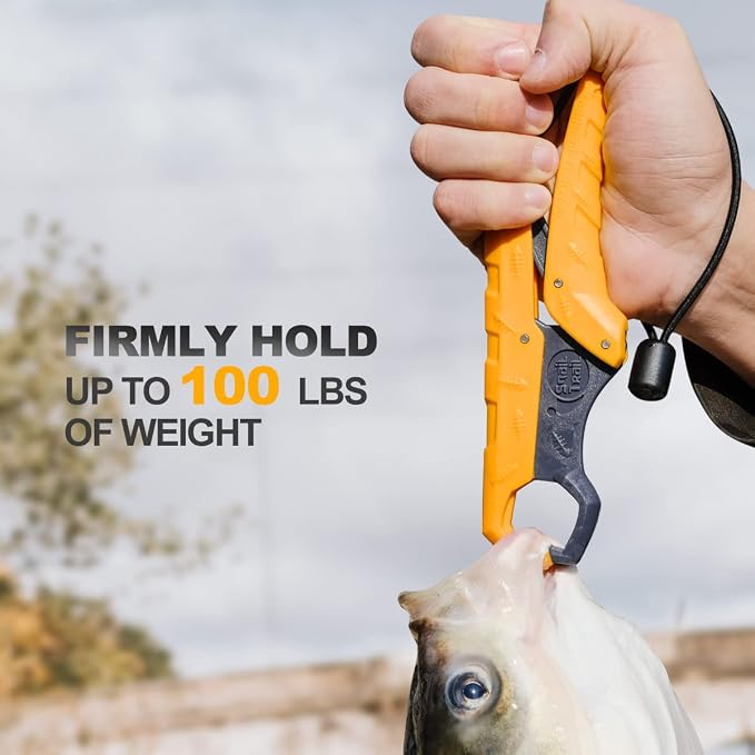SNAIL TRAIL 7.5''/9'' Floating Fish Gripper, Fishing Grabber, Catfish Mouth Pliers, Caught Bass Holder, Digital Scale Hook Clamp, Saltwater Lip Grip Tool with Lanyard, Gifts for Men