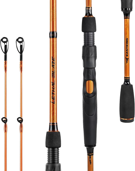 KastKing Lethal Blaze Twin-Tip Fishing Rods, IM6 Graphite Blanks Casting & Spinning Rods, 2-Piece Rod with Extra Tip, PTS Power Transition System, Ideal for Bass, Freshwater & Inshore Fishing