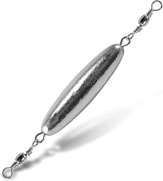 Dr.Fish 10 Pack in-line Trolling Sinkers with Double Swivel Torpedo Weight Lead Fishing Sinkers Double Ring Saltwater Freshwater Salmon Walleye Trolling