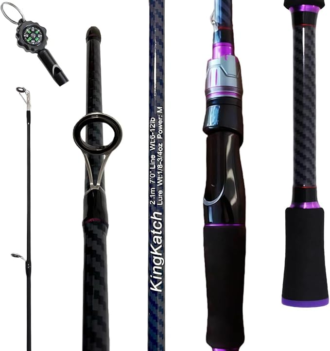 24-Ton Carbon & Fiberglass Spinning/Casting Rod, Lightweight 2-Piece Sensitive Fishing Rod with Ceramic Guides & Split-Grip Handle for Bass, Trout, Pike