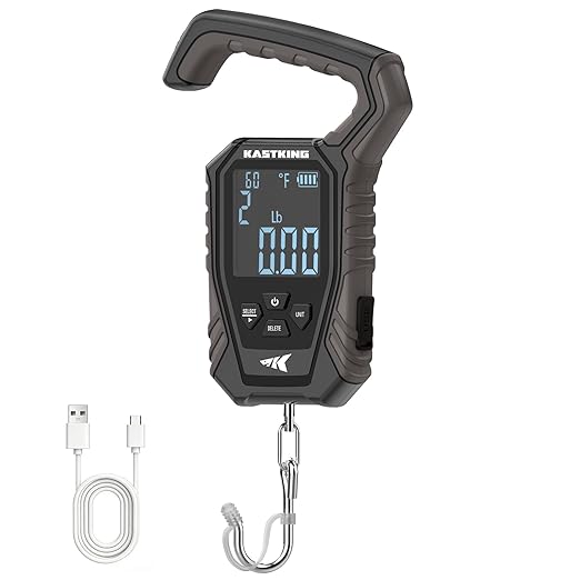 KastKing Weighmaster Mechanical-Digital Fishing Scale, 120 lb Capacity, 2.5" Backlit Display, High-Precision Sensor, 9 Weight Memory, Temperature Detection, IPX6 Waterproof, Fishing Gifts
