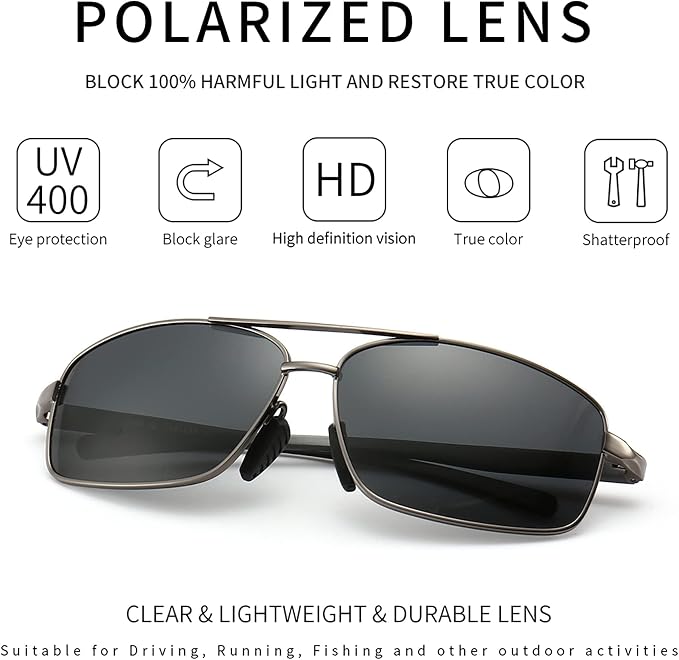 SUNGAIT Ultra Lightweight Rectangular Polarized Sunglasses Men UV400 Protection