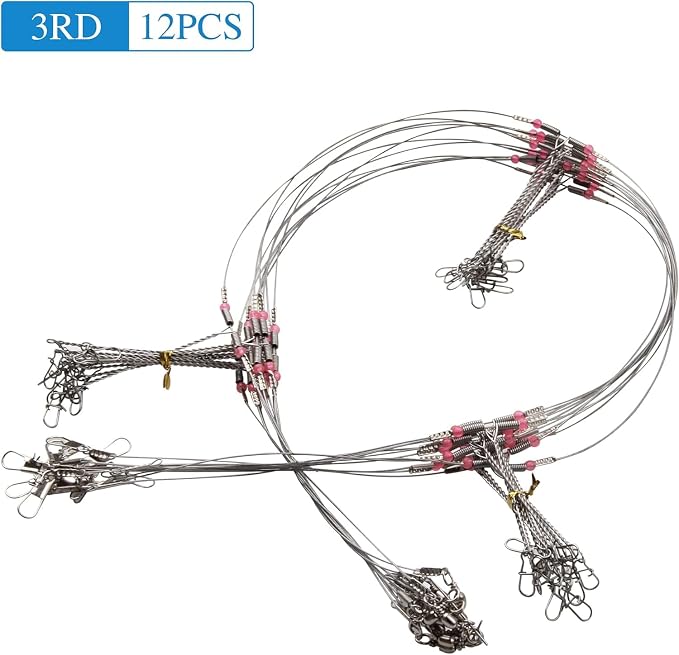 Fishing Leader Saltwater Freshwater,Stainless Steel Fish Rig with Swivel Snap Beads Connector Lure Bait and Hooks Fish Trace Lure Steel Wire Fishing Tackle Kit