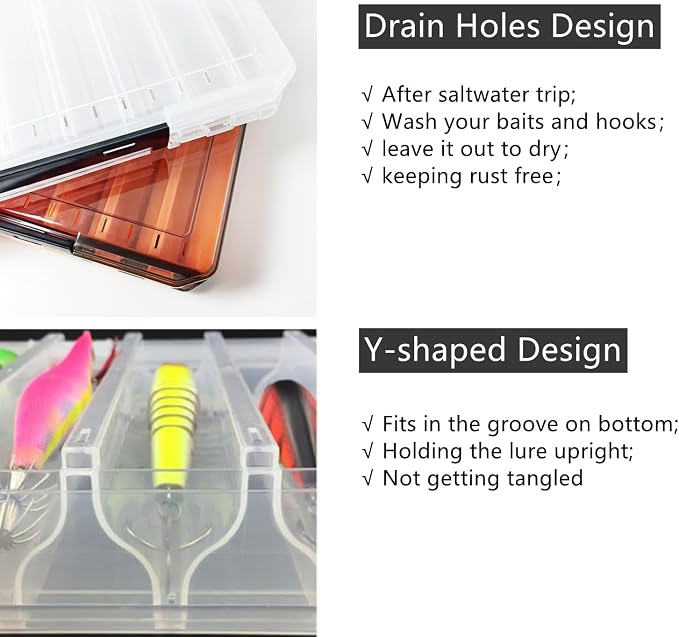 Large Fishing Lure Box Organizer - 18 Compartment Double Sided Fishing Tackle Box for Crankbait Squid Jig Bait Storage (1, White)