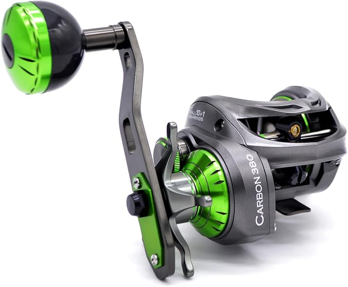 Carbon 380 Baitcasting Fishing Reel, 7.2:1 Gear Ratio, Up to 39 Lbs Max Drag, Magnetic Brake, Lightweight Carbon Fiber Frame and Side Covers, Deep Spool Large Capacity Saltwater Casting Reel