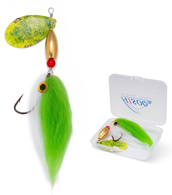 Pike Musky Walleye Fishing Lure Spinnerbait with Feathered Hooks Rooster Tail Fishing Lures Spoon Lures Baits with Tackle Box