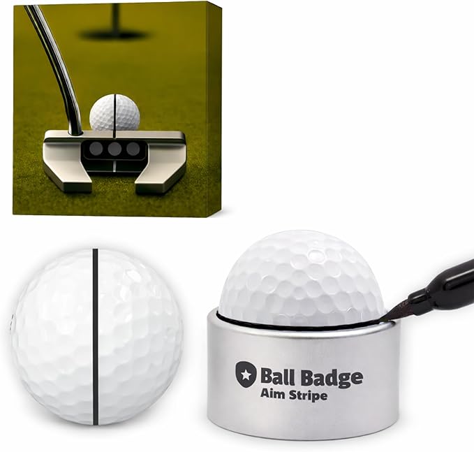 Ball Badge Aim Stripe - 360 Degree Golf Ball Line Marker Kit with Golf Bag Attachment for Perfect Alignment and Precision Putting