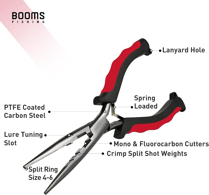 Booms Fishing F03 Needle Nose Fishing Pliers, 9" Fisherman's Pliers, Long Nose Hook Remover, Saltwater Resistant Fishing Gear
