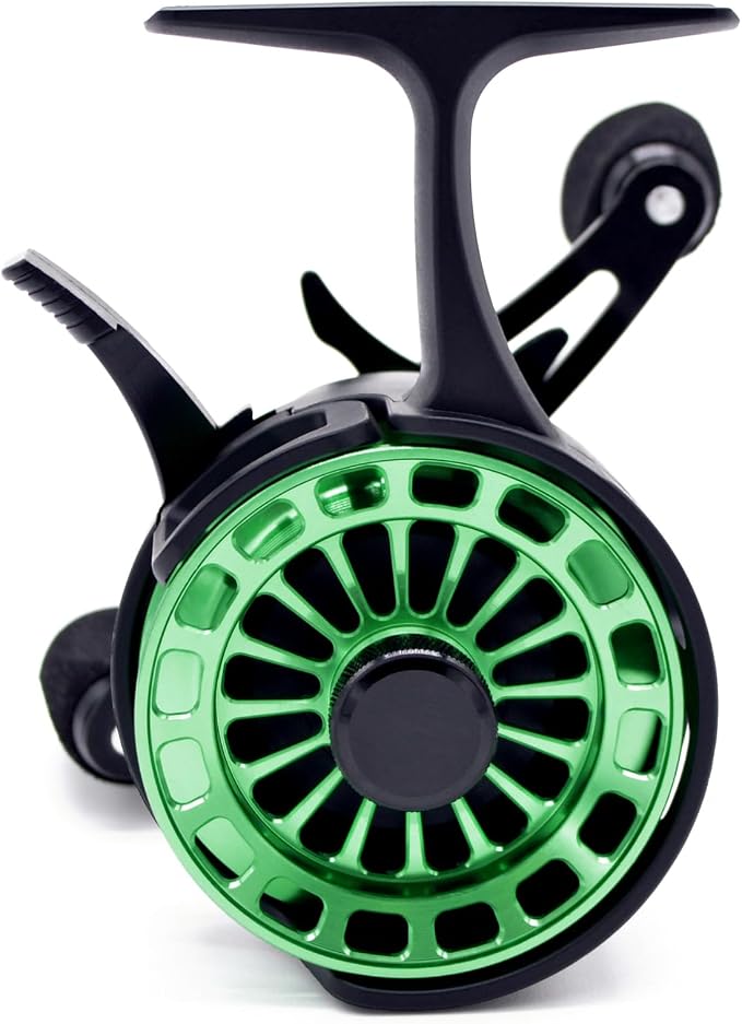 Inline Ice Fishing Reel, 3.2:1 High Speed Gear Ratio, 3+1 Anti-Reverse Ball Bearings, Magnetic Brakes, Lightweight Graphite Frame with a CNC Aluminum Spool for Winter Fishing